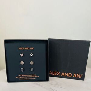 ALEX AND ANI Diamond‎ Jet & Path Of Life Stud Earring Set, NWT